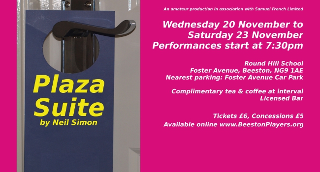 Beeston Players present Plaza Suite by Neil Simon
